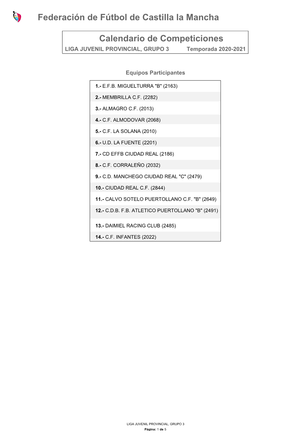 Calendario De Competición