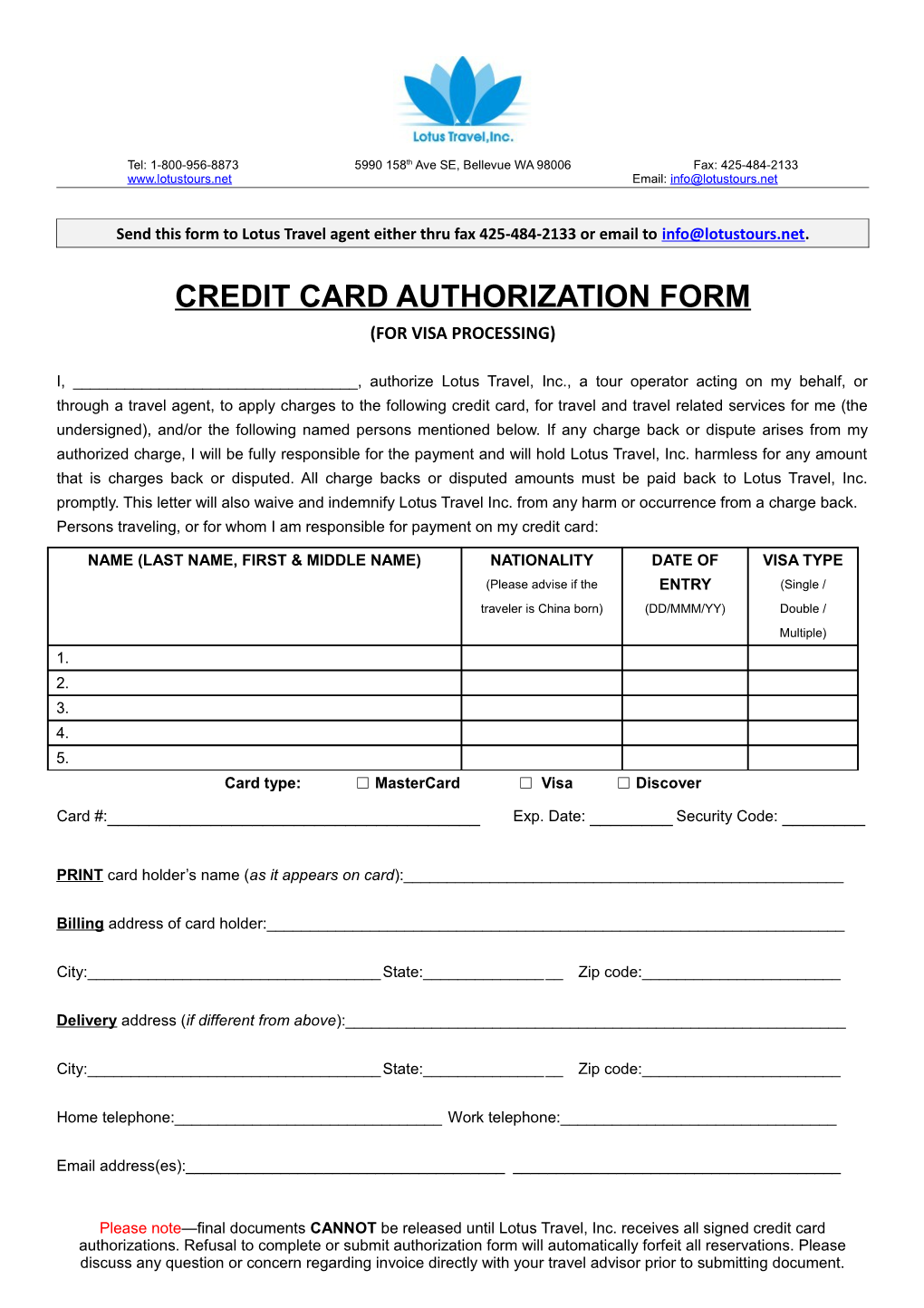 Credit Card Authorization Form s3