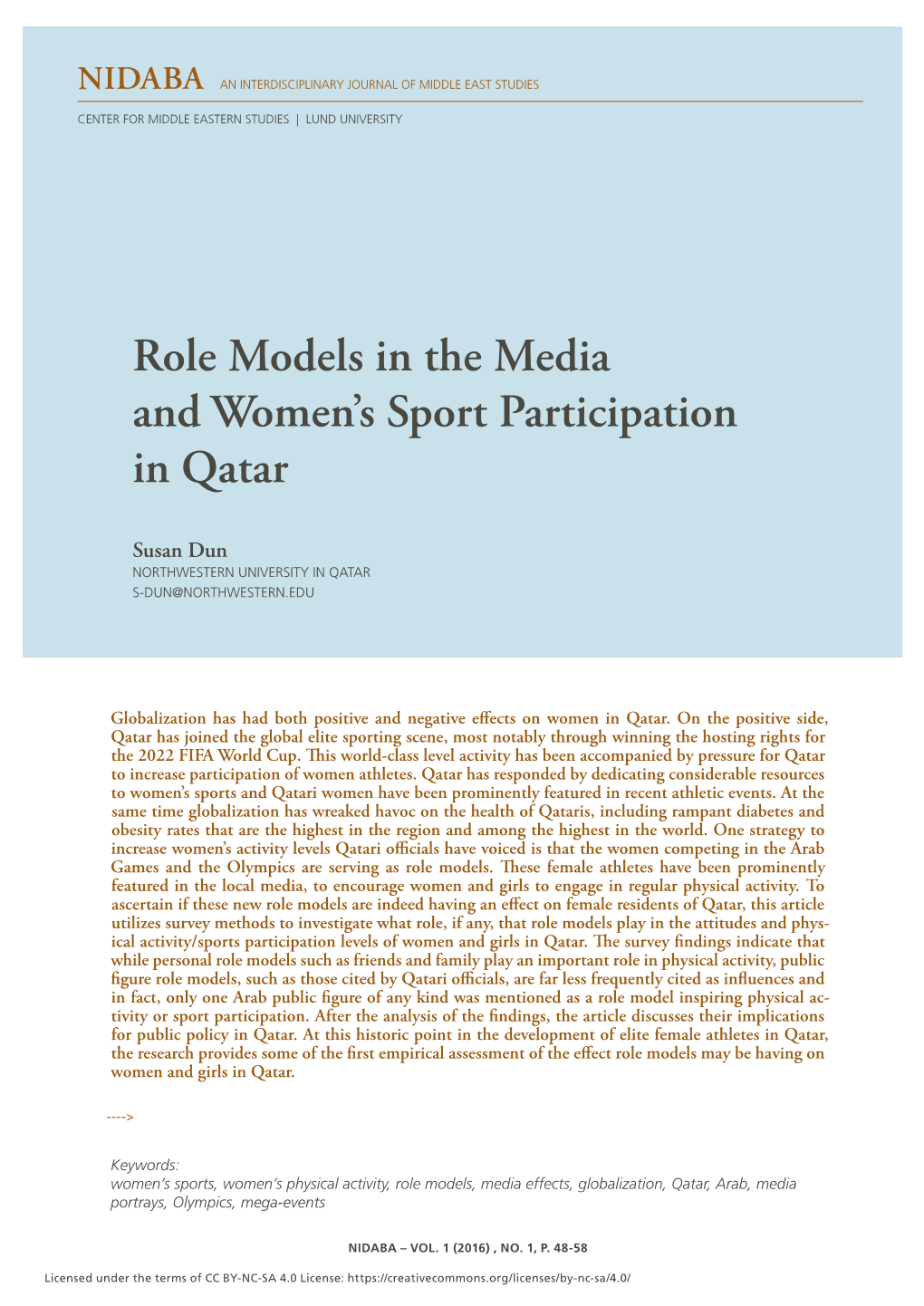 Role Models in the Media and Women's Sport Participation in Qatar