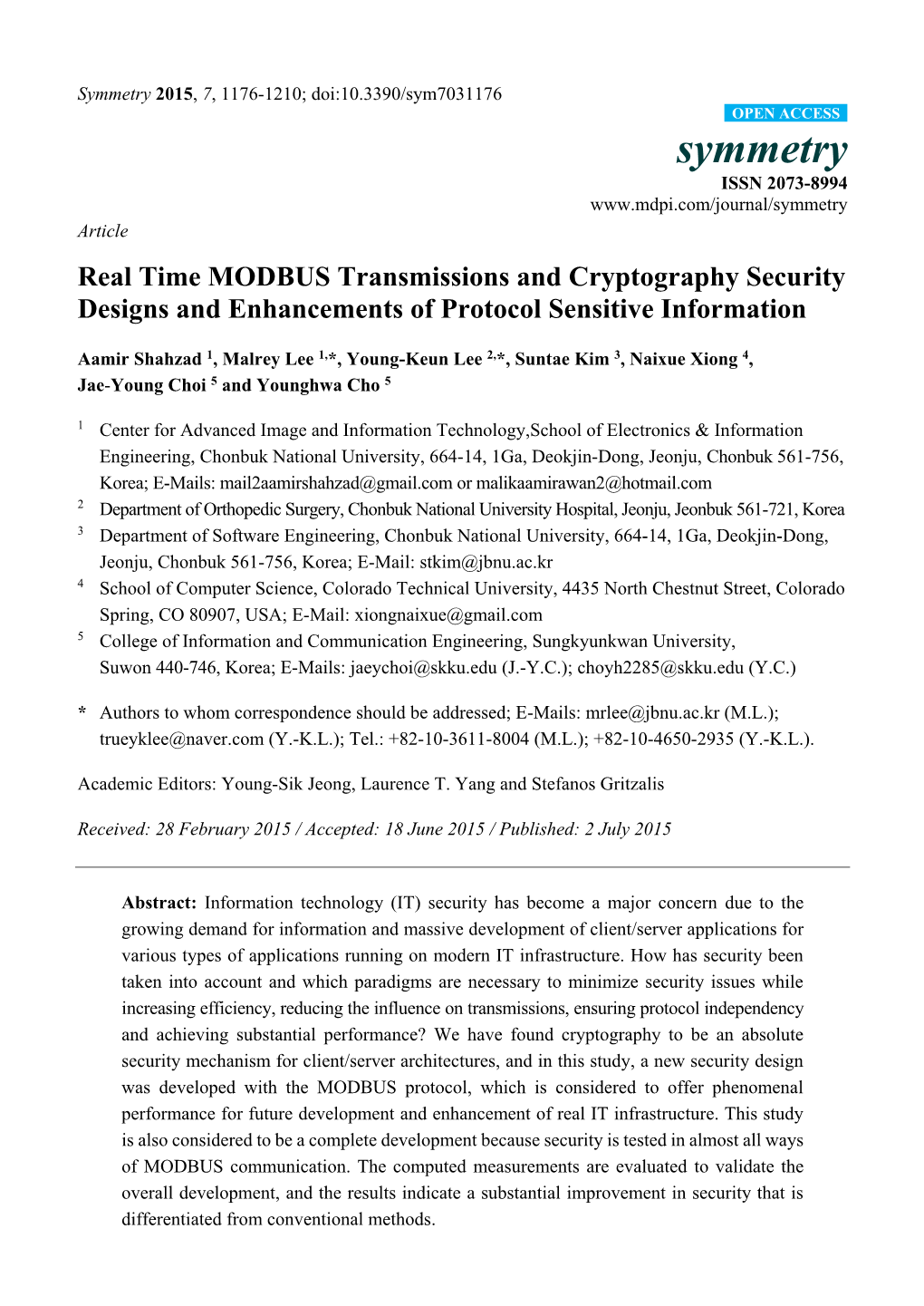 Real Time MODBUS Transmissions and Cryptography Security Designs and Enhancements of Protocol Sensitive Information
