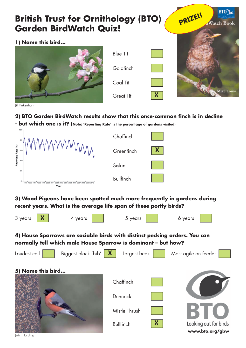 British Trust for Ornithology (BTO) Garden Birdwatch Quiz!