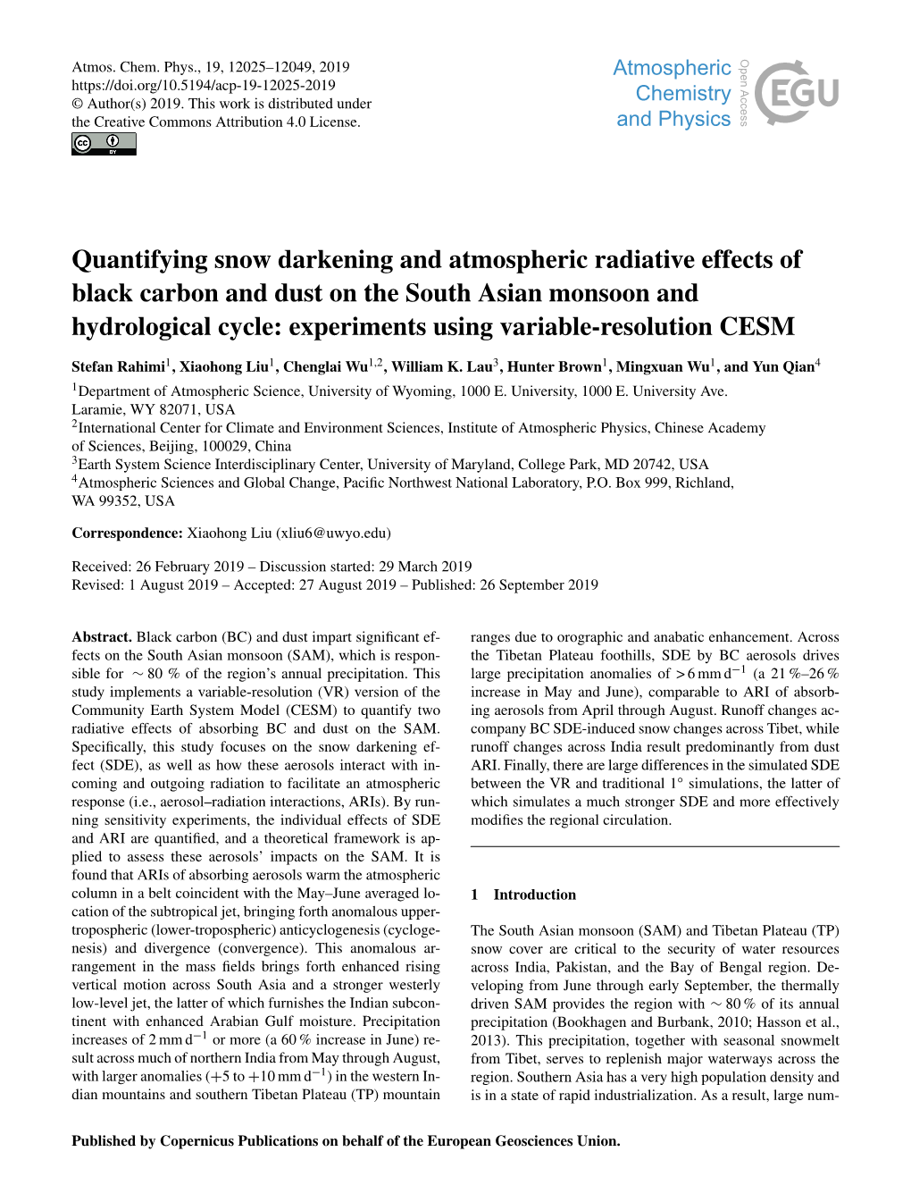 Articles Are Emitted to the Atmo- Deep Convection from June Through September