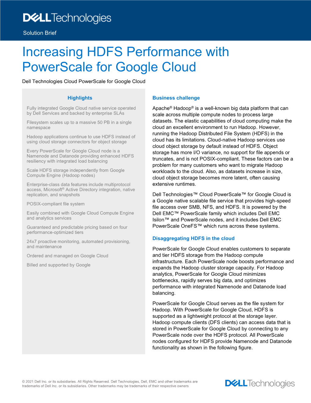 Increasing HDFS Performance with Powerscale for Google Cloud Dell Technologies Cloud Powerscale for Google Cloud