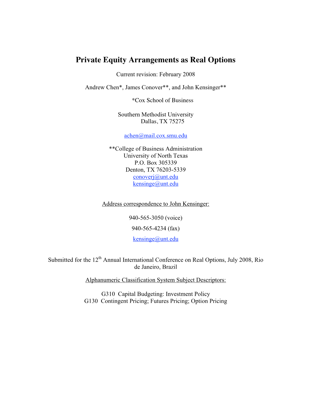 Private Equity Arrangements As Real Options