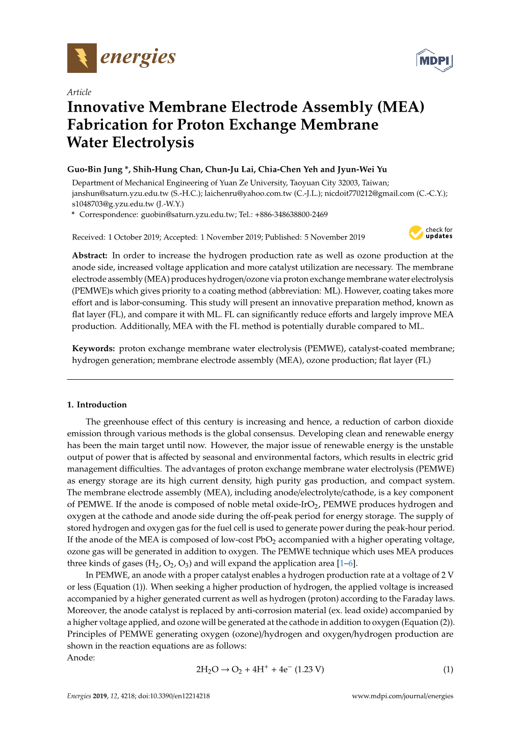 (MEA) Fabrication for Proton Exchange Membrane Water Electrolysis