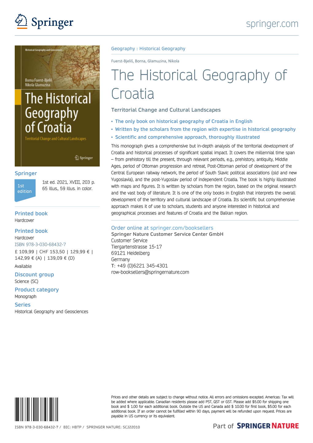 The Historical Geography of Croatia Territorial Change and Cultural Landscapes
