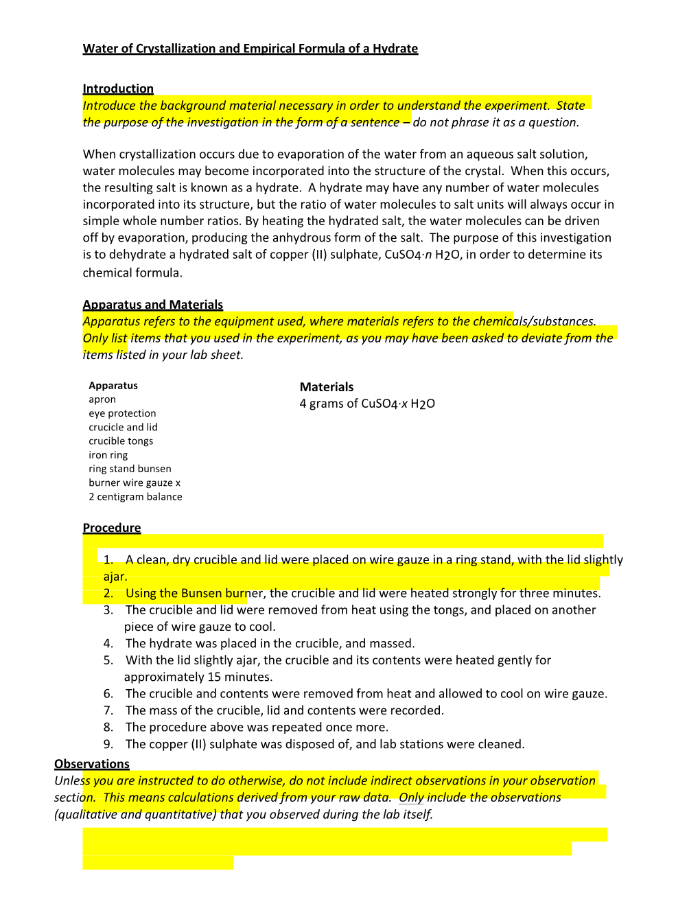 Water of Crystallization and Empirical Formula of a Hydrate Introduction