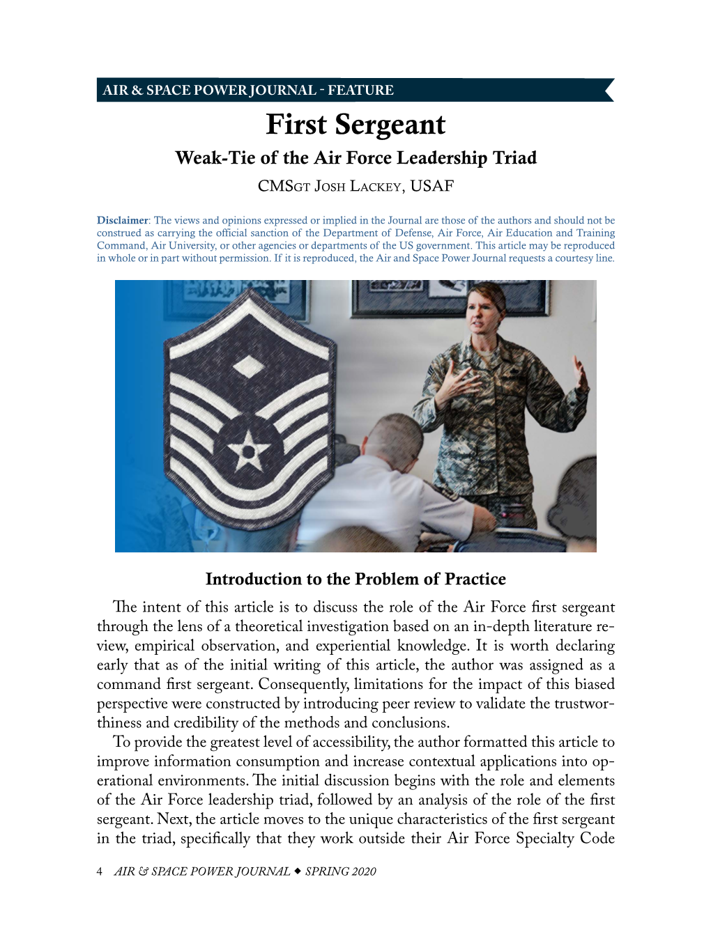 First Sergeant Weak-­Tie of the Air Force Leadership Triad