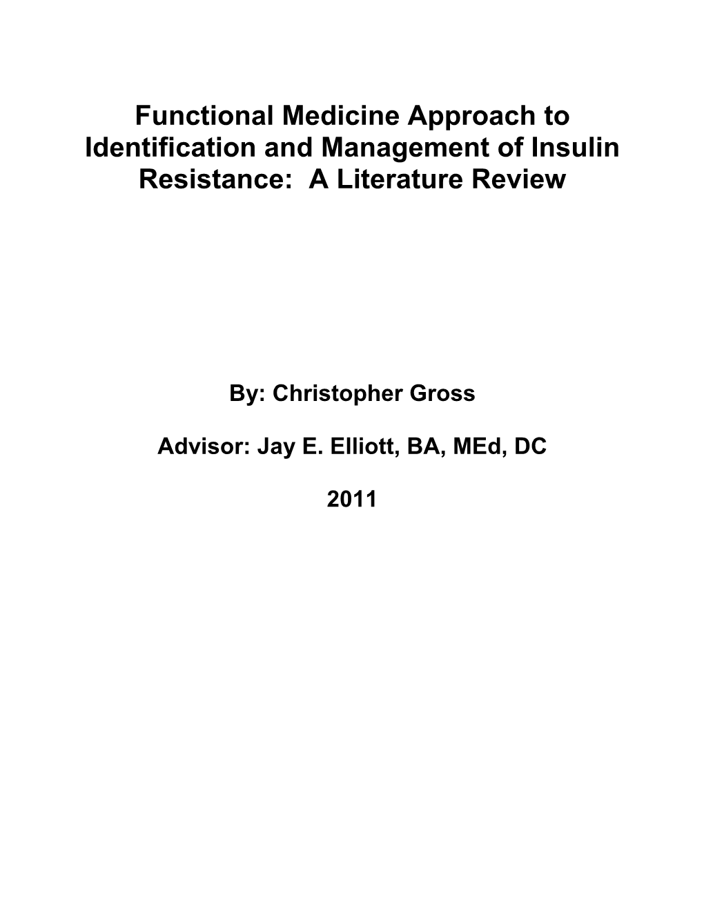 Functional Medicine Approach to Identification and Management of Insulin Resistance: a Literature Review