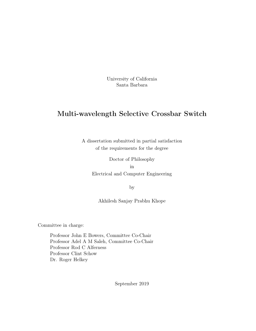 Dissertation Multi-Wavelength Selective Crossbar Switch