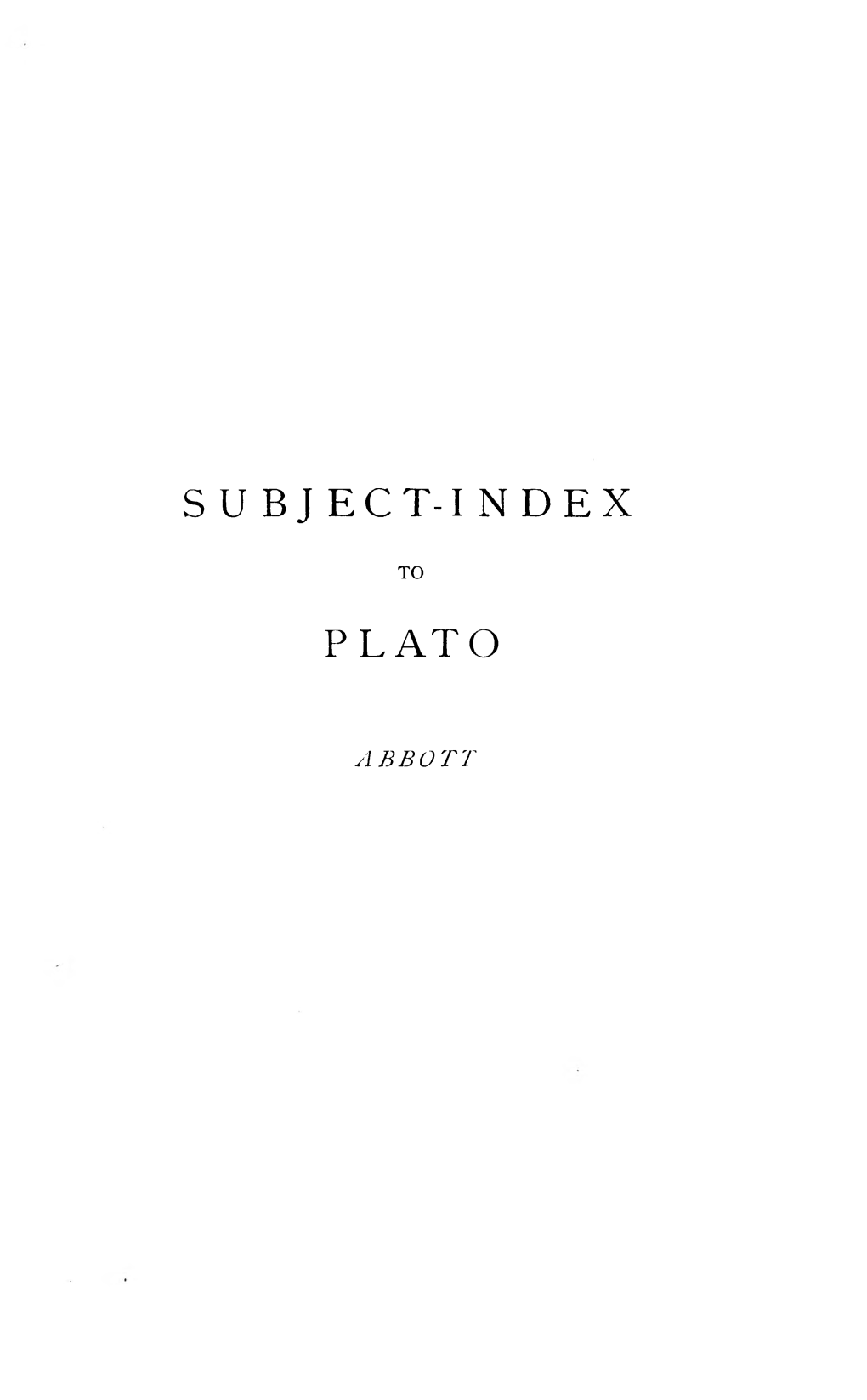 Subject-Index to Plato