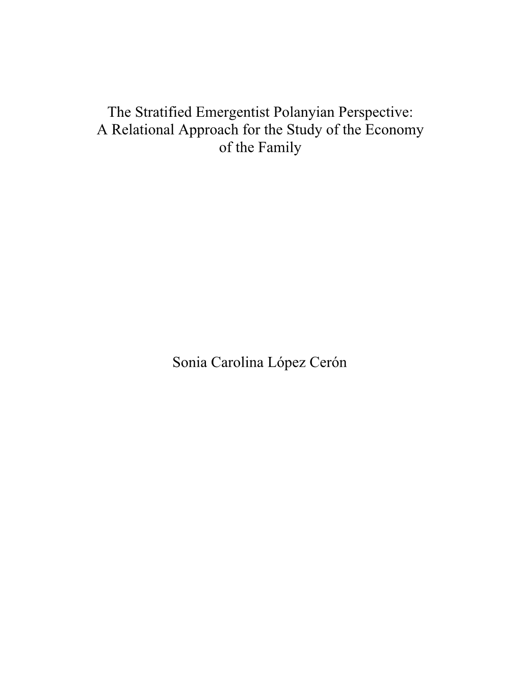 The Stratified Emergentist Polanyian Perspective: a Relational Approach for the Study of the Economy of the Family