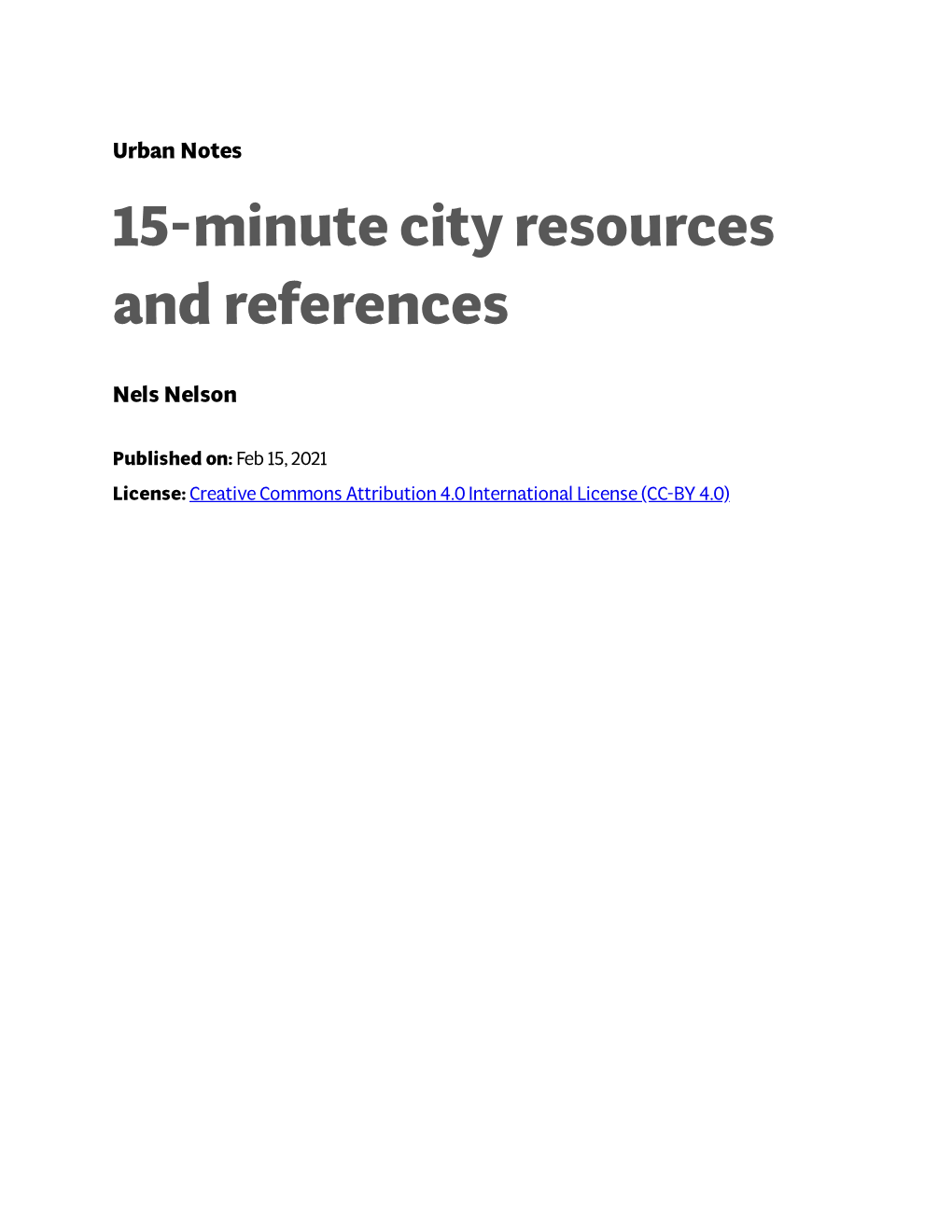 15-Minute City Resources and References