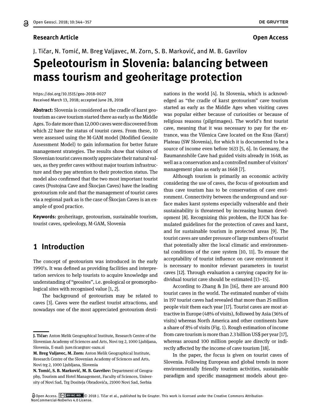 Speleotourism in Slovenia: Balancing Between Mass Tourism and Geoheritage Protection Nations in the World [4]