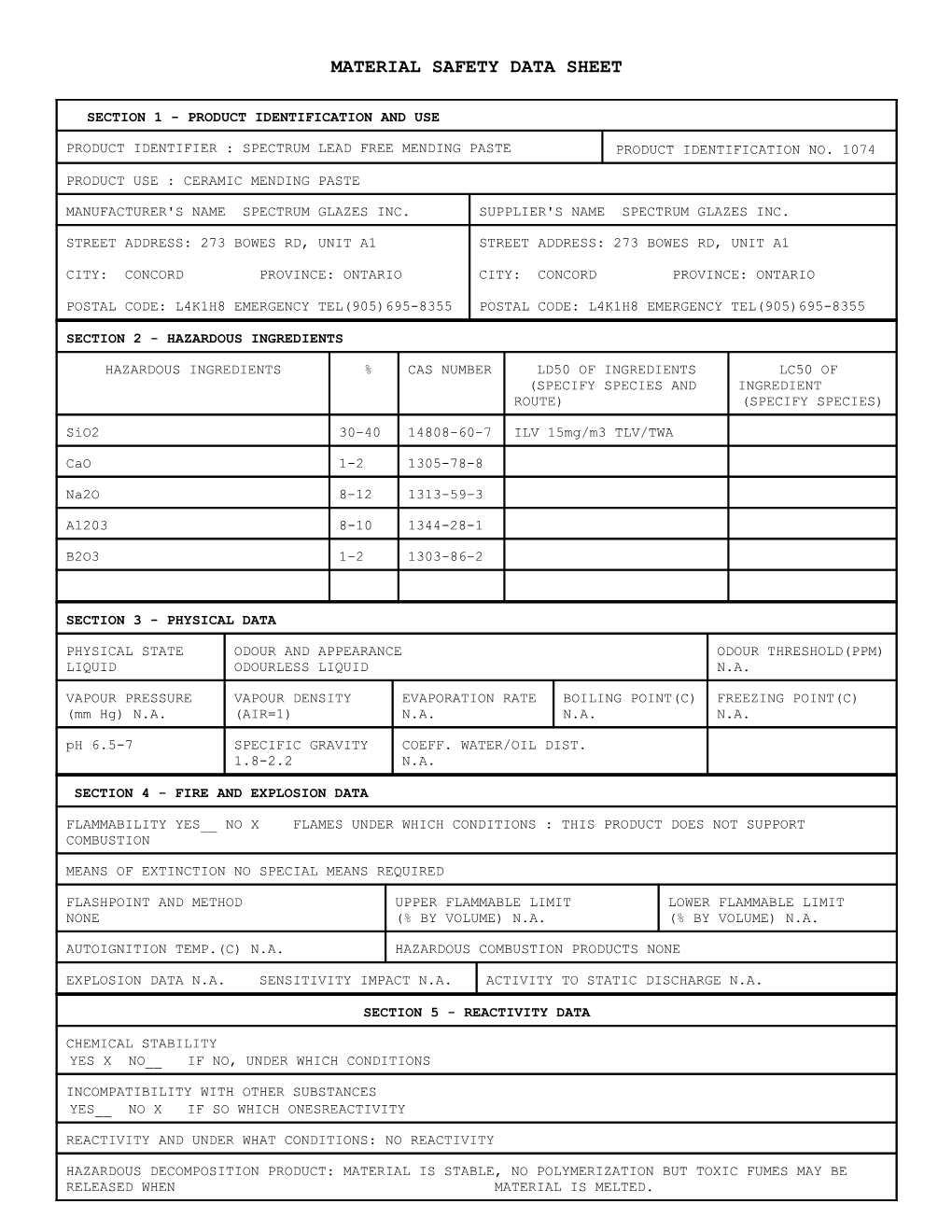 Material Safety Data Sheet s47