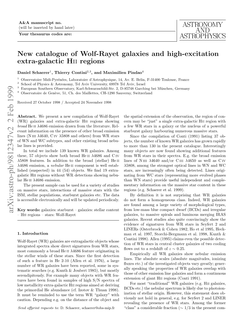 Arxiv:Astro-Ph/9812347V2 2 Feb 1999 Λ a He Lar Ihd(Upce)I 4(4 Bet.W N 9Extra- 19 ﬁnd We Objects