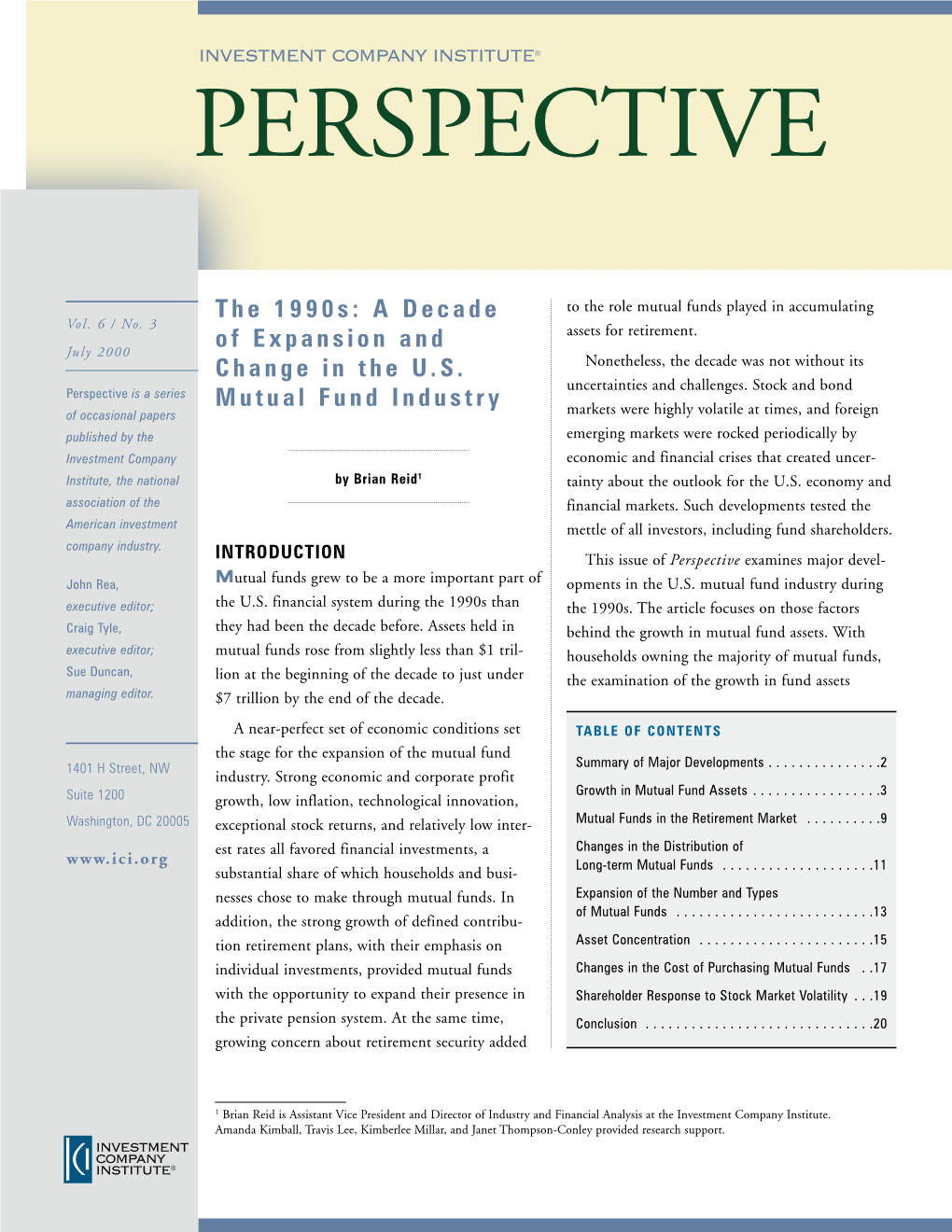 The 1990S: a Decade of Expansion and Change in the U.S. Mutual Fund Industry