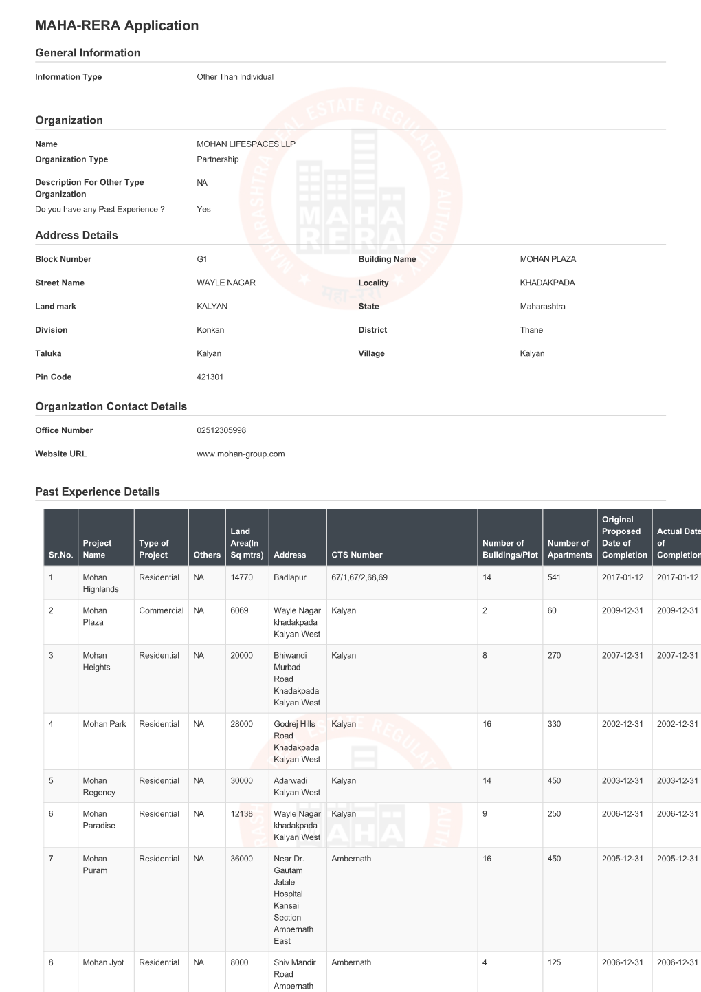 RERA Application