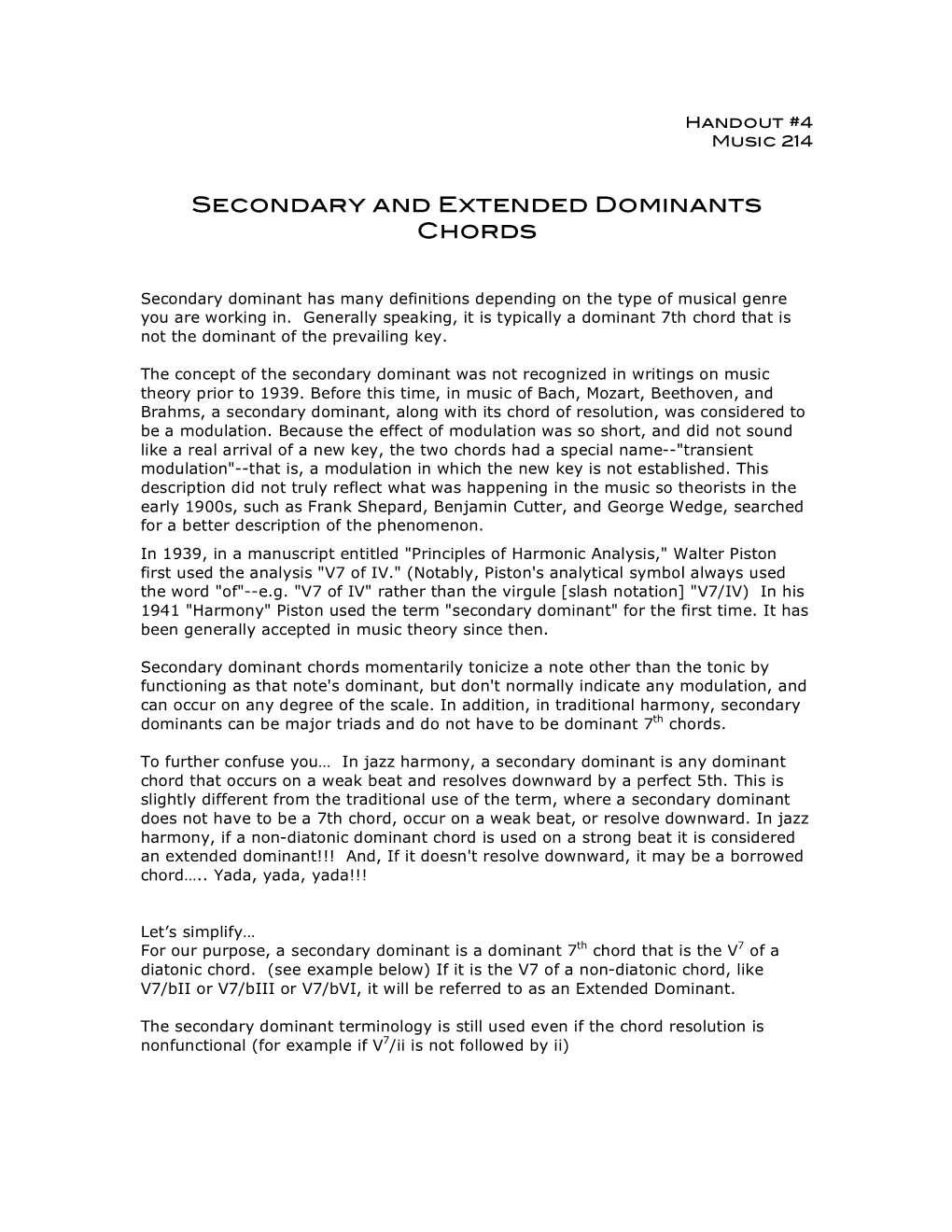 Secondary and Extended Dominants Chords