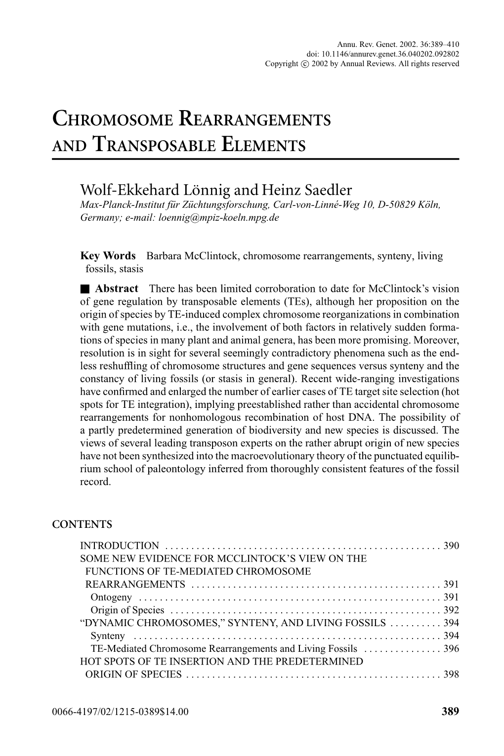 Chromosomal Rearrangements and Transposable Elements