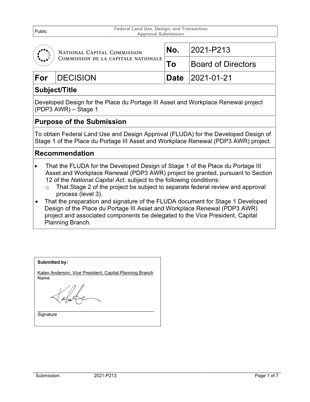 No. 2021-P213 to Board of Directors for DECISION Date 2021-01-21