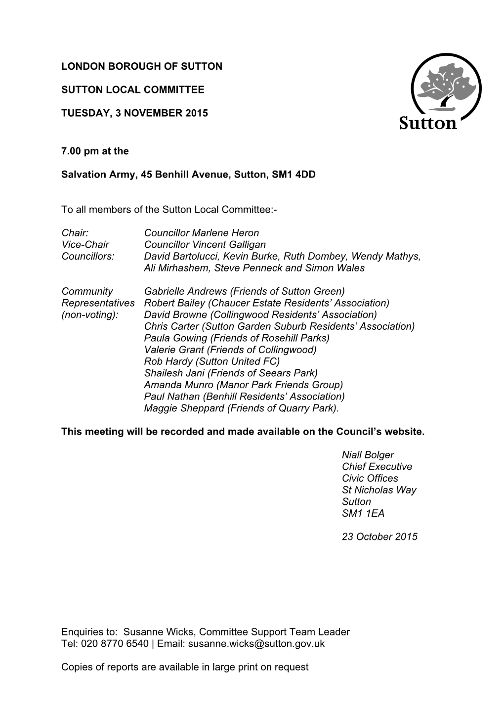 (Public Pack)Agenda Document for Sutton Local Committee, 03/11
