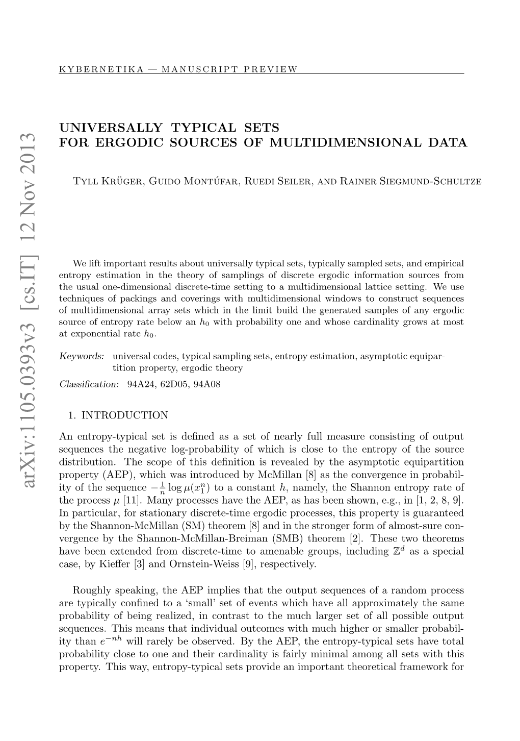 Universally Typical Sets for Ergodic Sources of Multidimensional Data