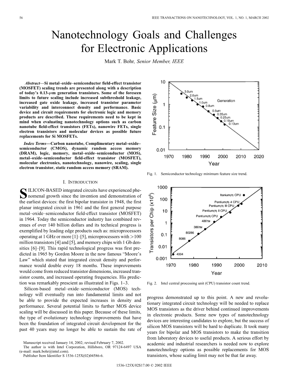 Nanotechnology Goals and Challenges for Electronic Applications Mark T