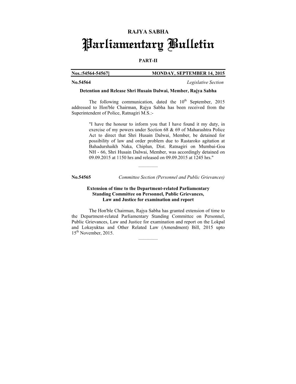 Parliamentary Bulletin