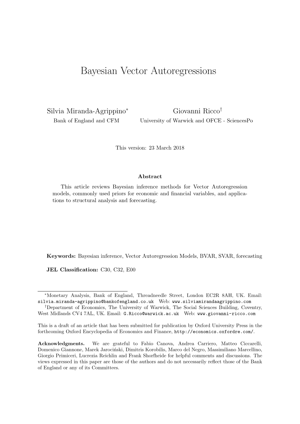 Bayesian Vector Autoregressions