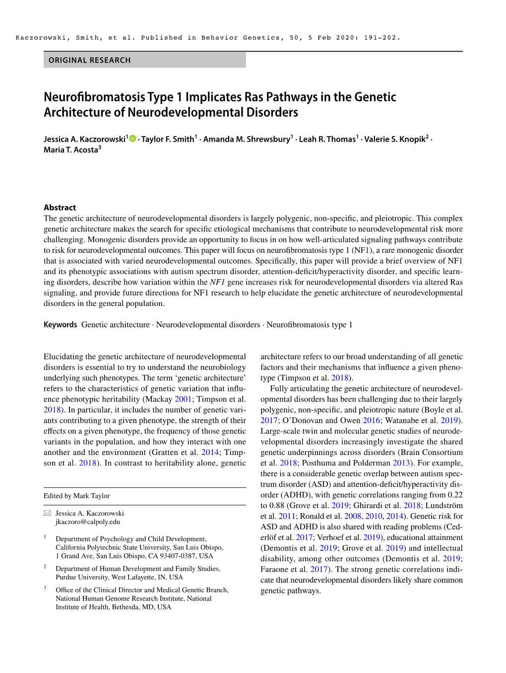 Neurofibromatosis Type 1 Implicates Ras Pathways in the Genetic