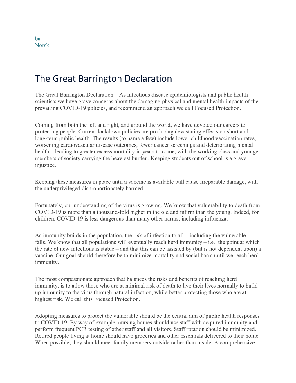 The Great Barrington Declaration