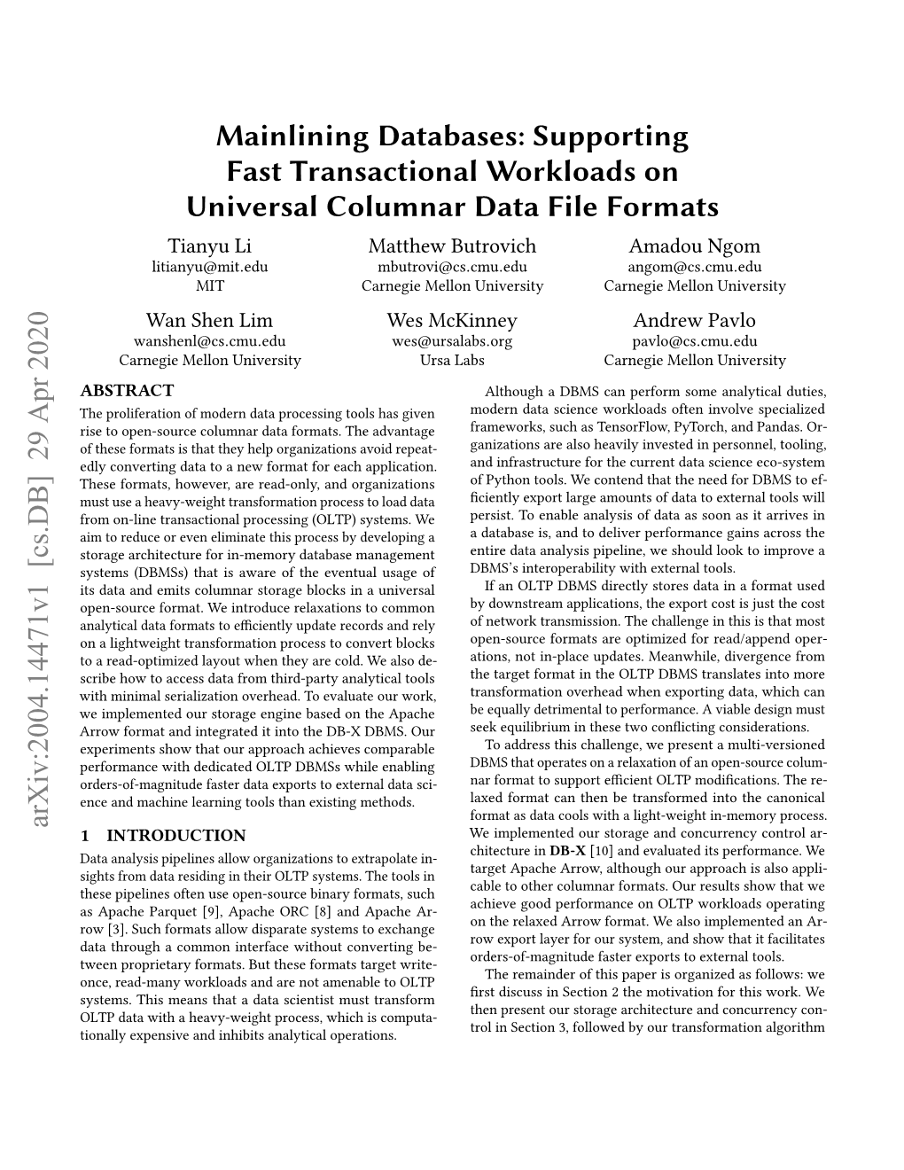 Supporting Fast Transactional Workloads on Universal Columnar