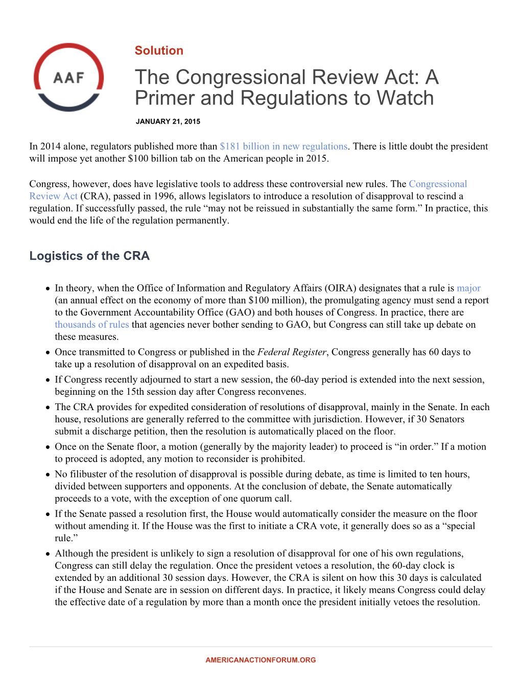 The Congressional Review Act: a Primer and Regulations to Watch