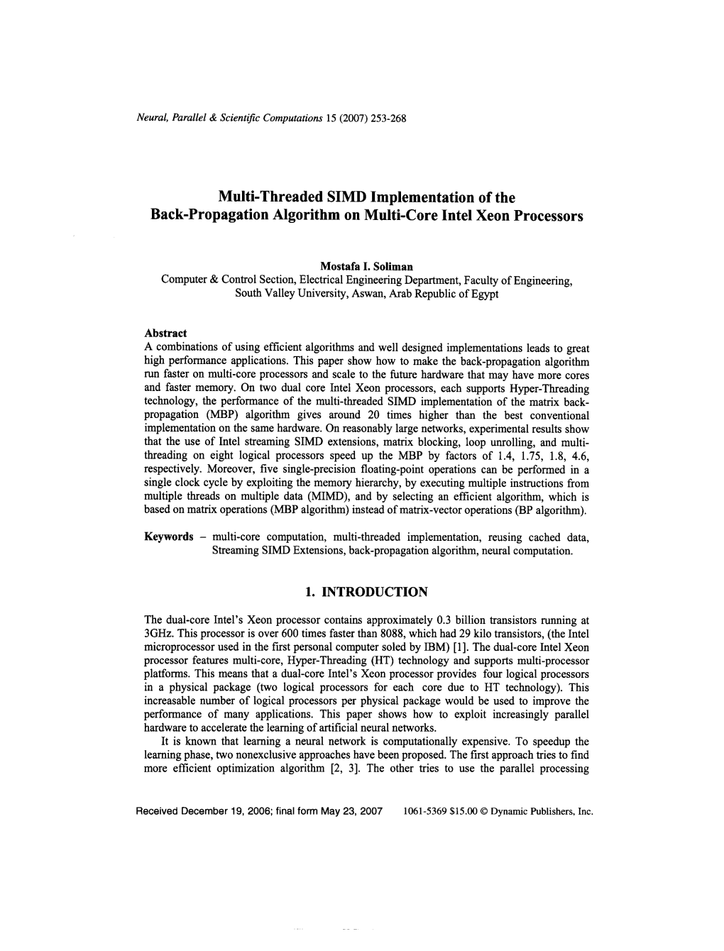 Multi-Threaded SIMD Implementation of the Back-Propagation Algorithm