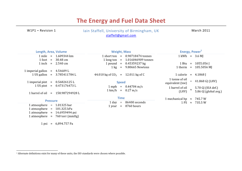 The Energy and Fuel Data Sheet