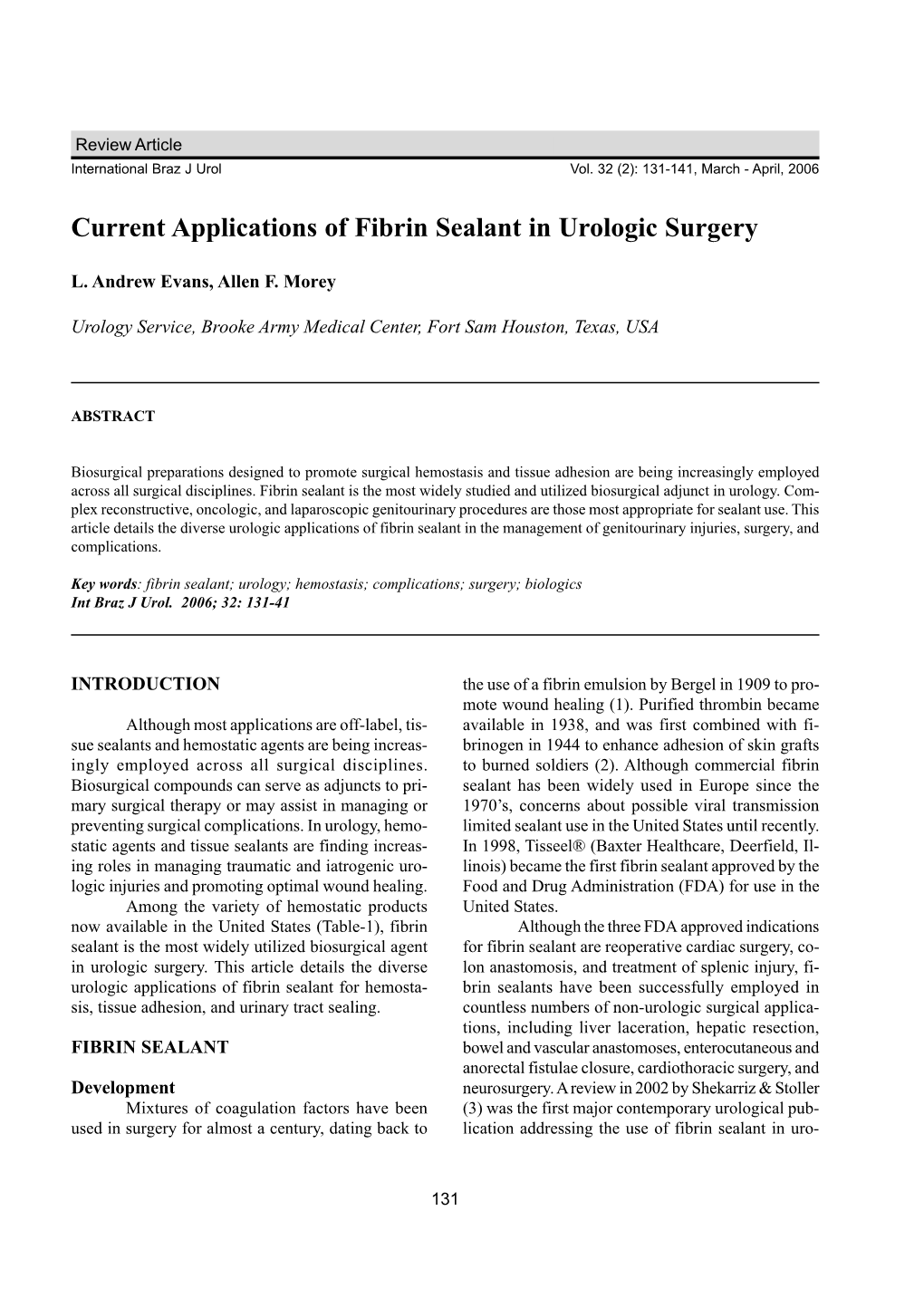 Current Applications of Fibrin Sealant in Urologic Surgery