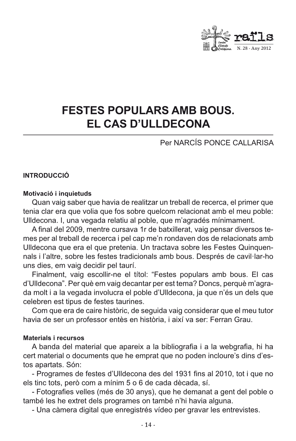 Festes Populars Amb Bous. El Cas D'ulldecona