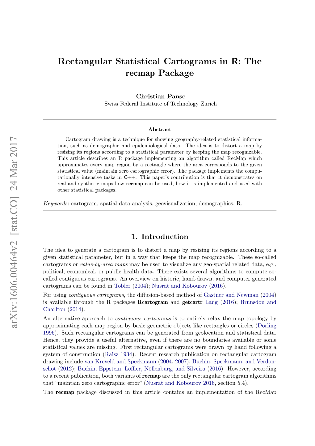 Rectangular Statistical Cartograms in R: the Recmap Package