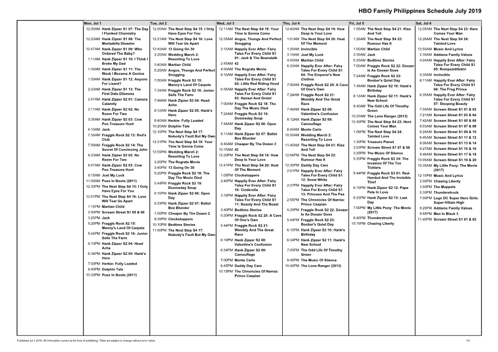 HBO Family Philippines Schedule July 2019