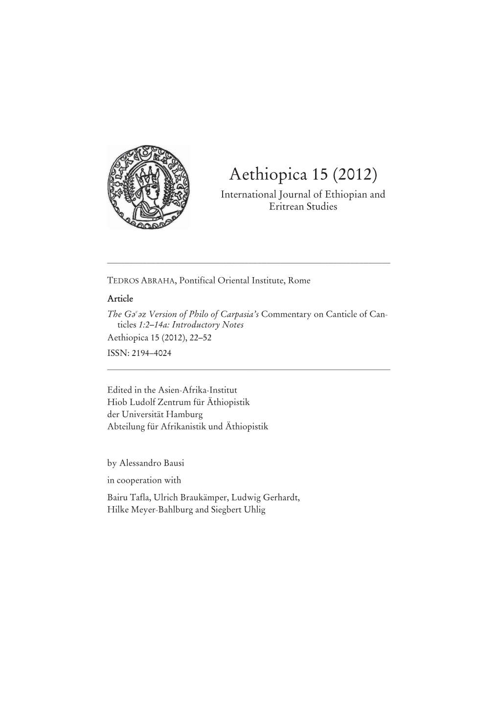 Aethiopica 15 (2012) International Journal of Ethiopian and Eritrean Studies