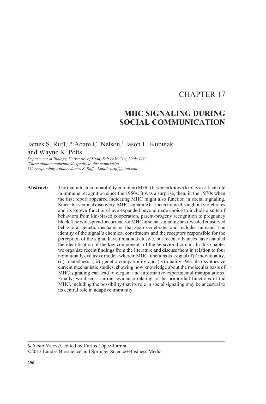 Chapter 17 Mhc Signaling During Social Communication