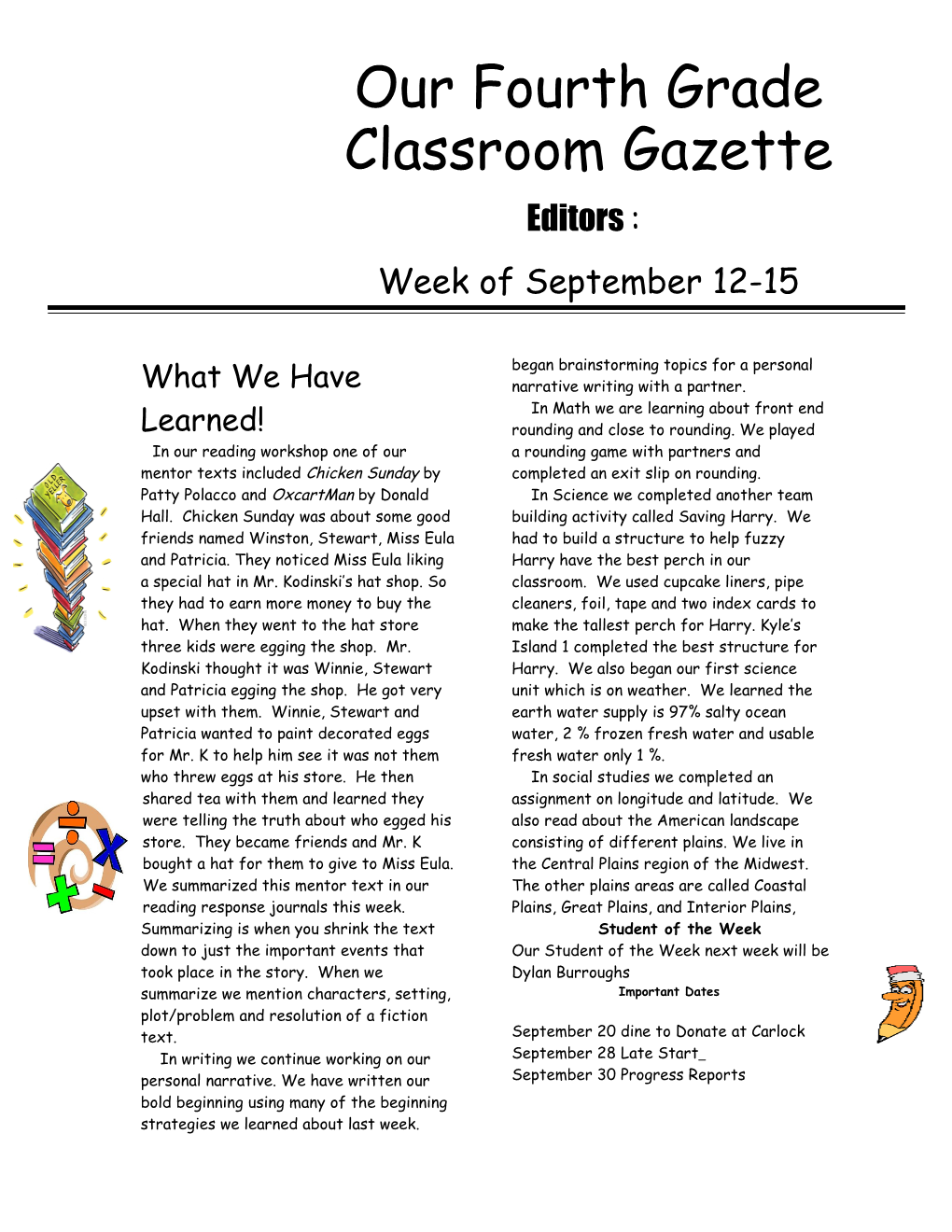 Our Fourth Grade Classroom Gazette
