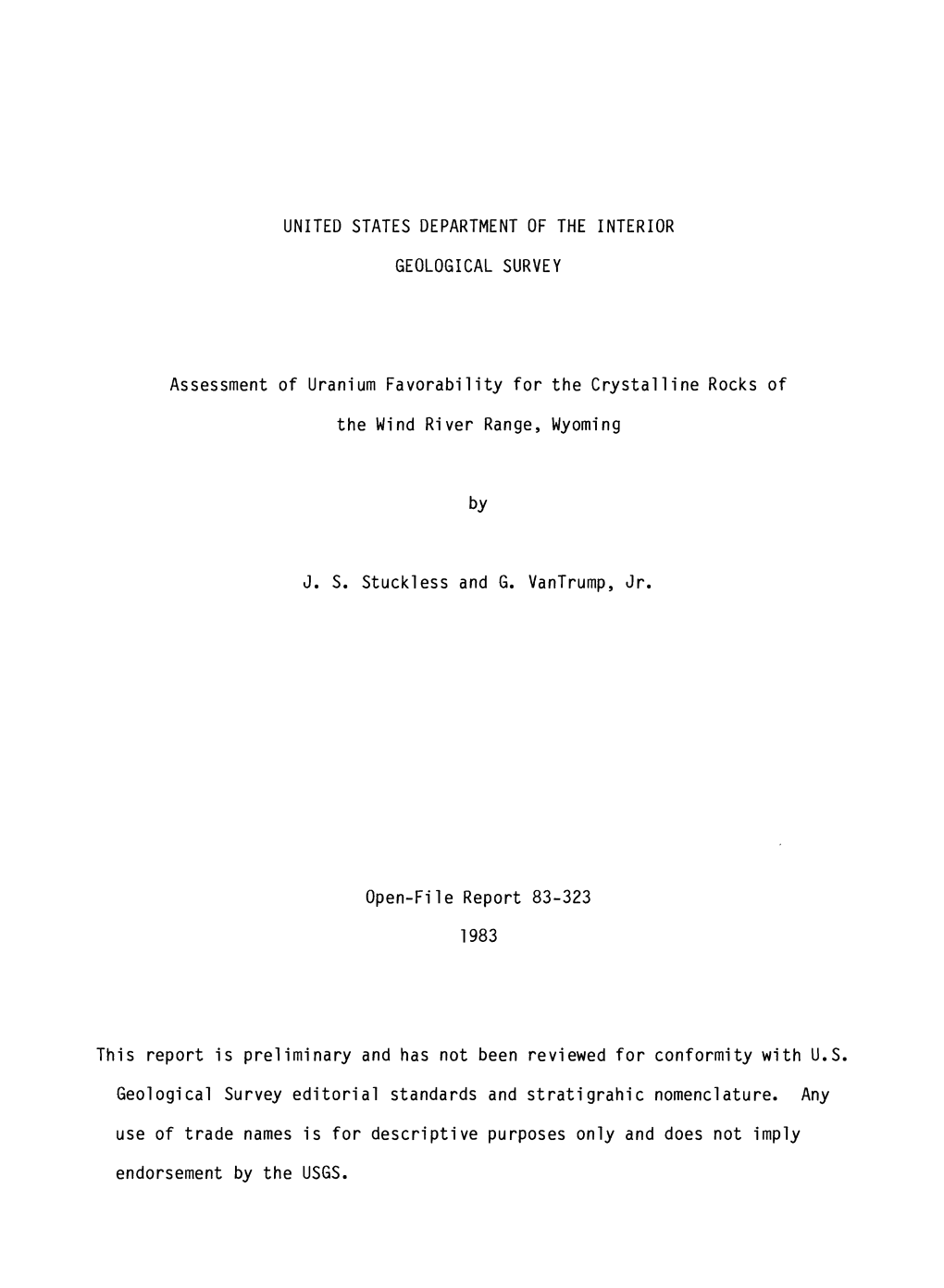 Assessment of Uranium Favorability for the Crystalline Rocks of the Wind River Range, Wyoming