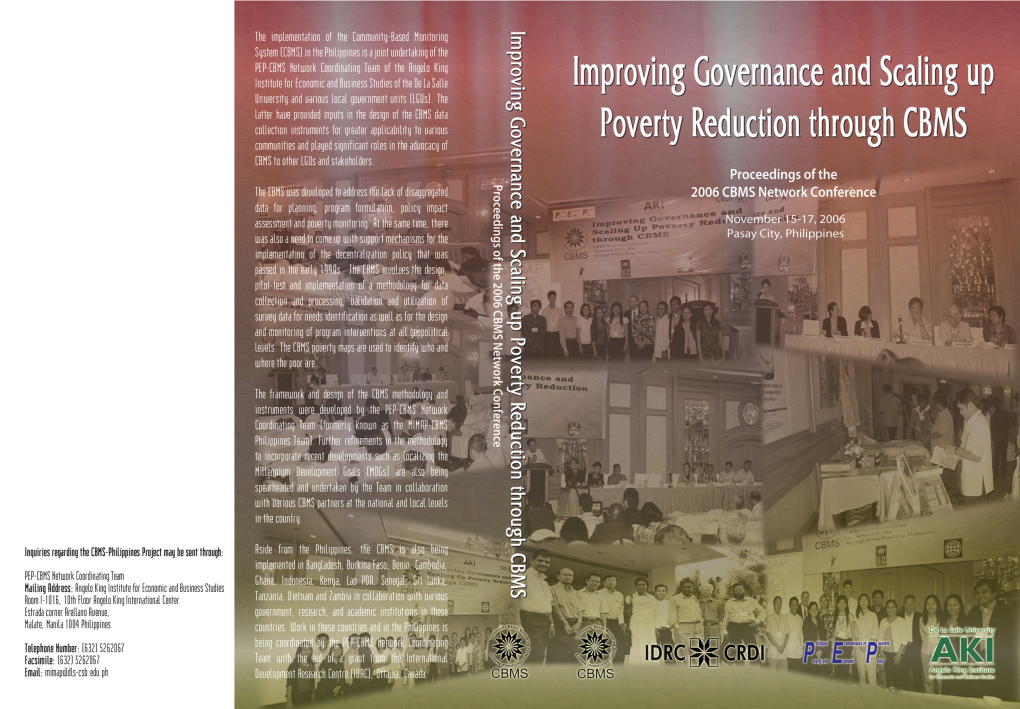 Improving Governance and Scaling up Poverty Reduction Through CBMS