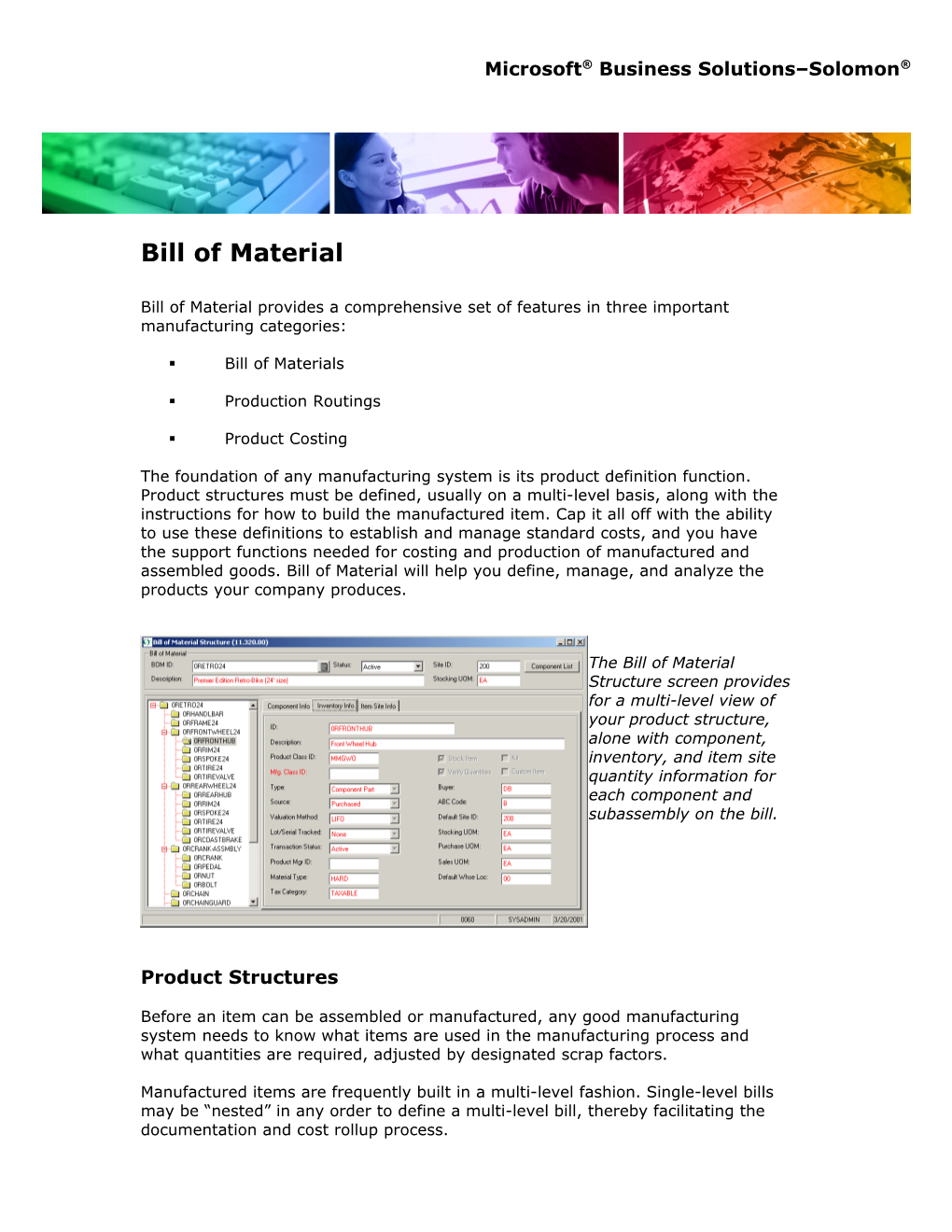 Solomon Bill Of Materials Fact Sheet