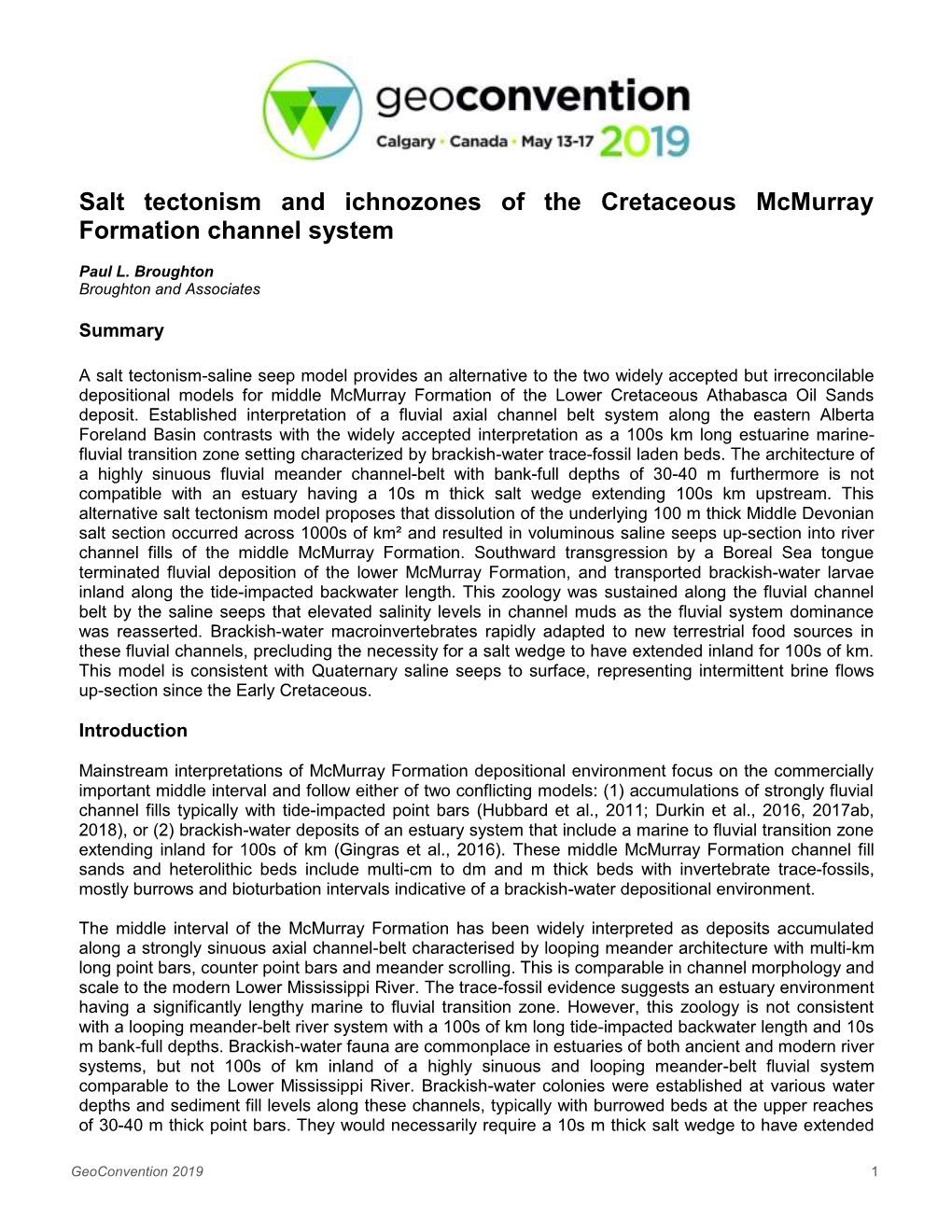 Salt Tectonism and Ichnozones of the Cretaceous Mcmurray Formation Channel System