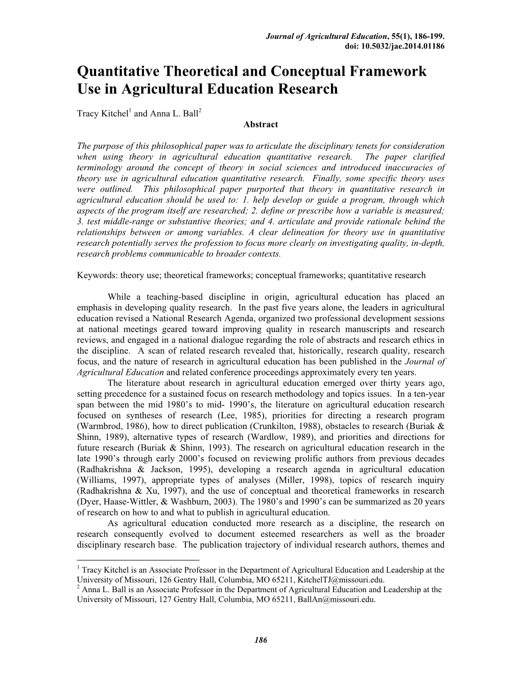 Quantitative Theoretical and Conceptual Framework Use in Agricultural Education Research