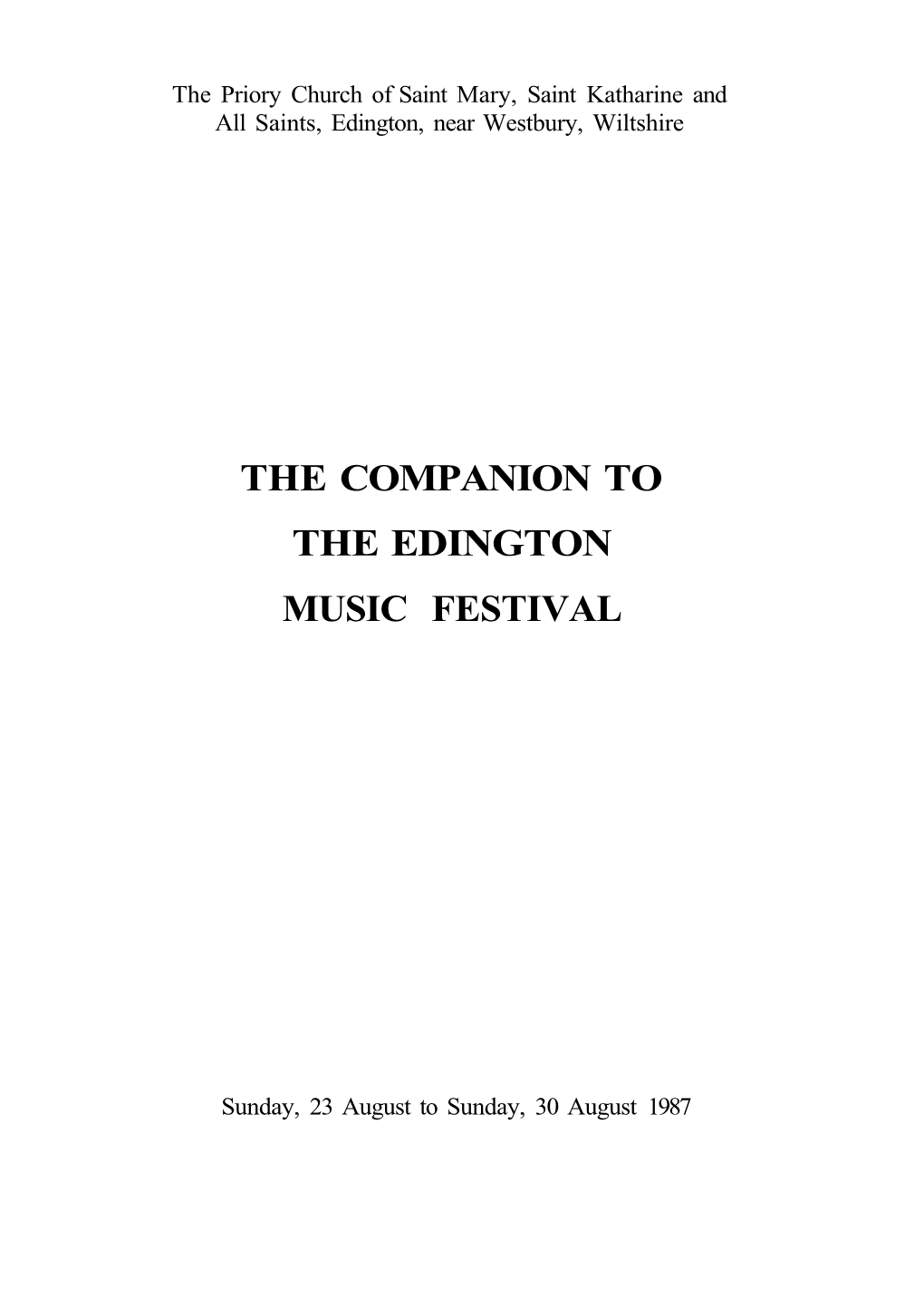 The Companion to the Edington Music Festival