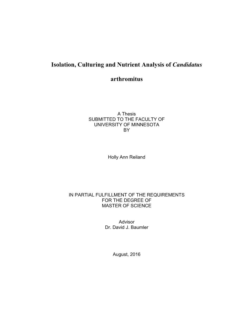 Isolation, Culturing and Nutrient Analysis of Candidatus Arthromitus